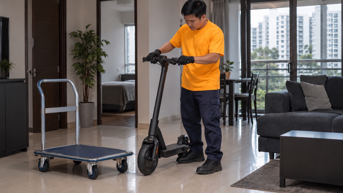 Collector checking an intact e-scooter before arranging the recycling handover